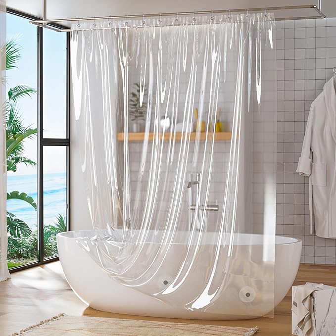 Titanker Short Shower Curtain Liner 72x65, Clear PEVA Shower Liner Lightweight Waterproof Shower Curtains for Bathroom with Magnets and Rustproof Grommet Holes