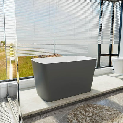 47" Lucite Acrylic Freestanding Bathtub，Square Shape Janpanese Soaking Tub,Toe-tap Chrome Right Drain, Slotted Overflow, cUPC Certified,Glossy 37°Gray