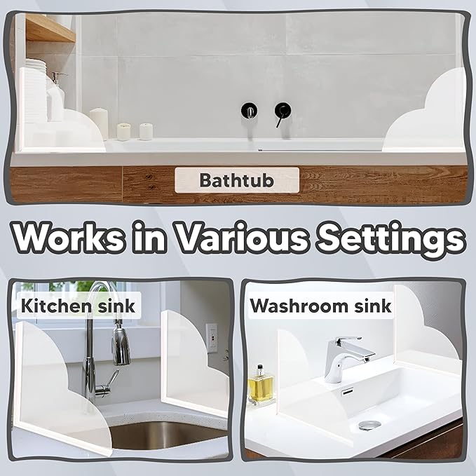 Shower Splash Guard for Bath with Clear Panel Design to Keep Water in Shower and Support Tub Splash Guard Function for A Dry Bathroom Floor