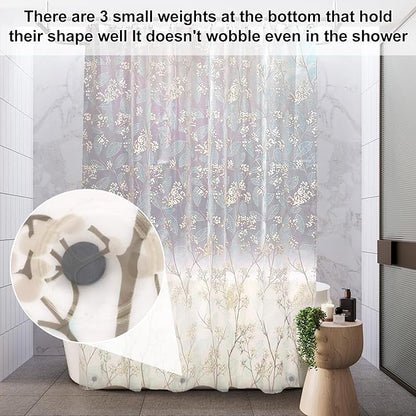 PEVA Shower Curtain, 72 x 72 Water Repellent Premium Bathroom Shower Curtain with 3 Magnetic Weights for Shower Stall, Bathtubs (Flower-2)