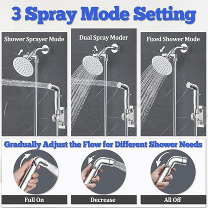 Dog Shower Sprayer Attachment, YDmeet 100 Inch Dog Washing Hose for Fast and Clean Pet Showering, Multifunctional Wand with Turn Off, Brass 3 Way Diverter, No Drill Holder, Chrome