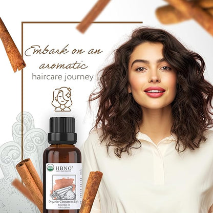 HBNO Organic Cinnamon Bark Essential Oil - 1 oz (30ml) Size - Ideal for Diffusers, Cleaning Agents, Skincare, and Haircare.