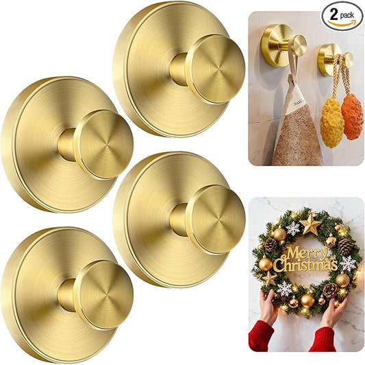 luckin smile Suction Cup Hooks for Shower, No-Drill Removable Towel Hook for Bathrooms, Shower Hooks, Suitable for Bathrooms, Kitchens, Windows, Glass, Powerful Suction Cup Hook (4, Gold)