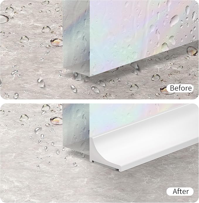 67Inch Shower Threshold Water Dam, Self-Adhesive Silicone Shower Barrier Water Stopper Shower Door Bottom Seal Strip Shower Splash Guard for Bathroom Kitchen Bathtub