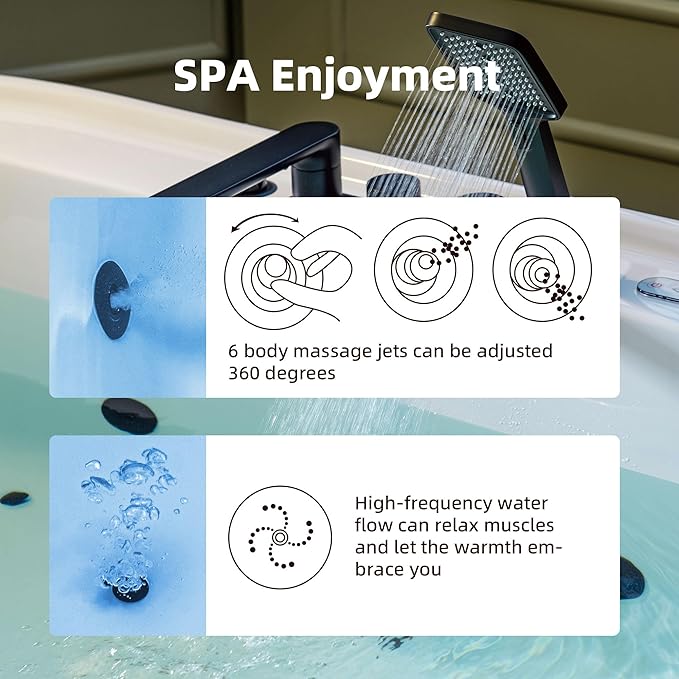 WOODBRIDGE 72" x 35-3/8" Whirlpool and Air Bath Heated Soaking Combination Tub with Adjustable Speed Air Blower, Tub Filler, and LED control panel, Matte Black Finish Trim and Drain Kit, BM500+F0051MB