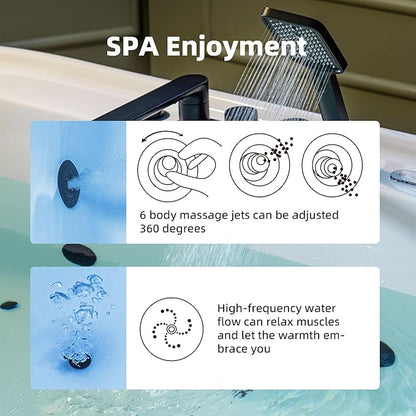 WOODBRIDGE 72" x 35-3/8" Whirlpool and Air Bath Heated Soaking Combination Tub with Adjustable Speed Air Blower, Tub Filler, and LED control panel, Matte Black Finish Trim and Drain Kit, BM500+F0051MB