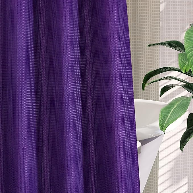 MitoVilla No Hooks Required Purple Waffle Shower Curtain Liner Set, Modern Heavyweight Fabric Shower Curtain Set with Snap-in Liner for Hotel Grade Spa-Like Bathroom Decor, Lavender, 72 x 74