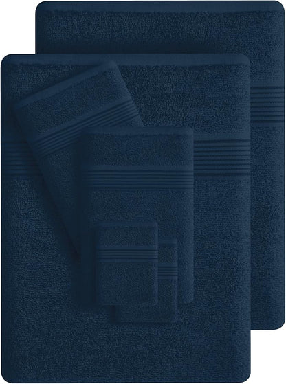 Belizzi Home 100% Cotton Towel Set, Contains 6 Soft Bath Towel, 6 Hand Towel, 12 Wash Cloth - Compact Absorbent Lightweight & Quickdry Towels for Bathroom - 24 Piece Bathroom Towel Set - Mineral Blue