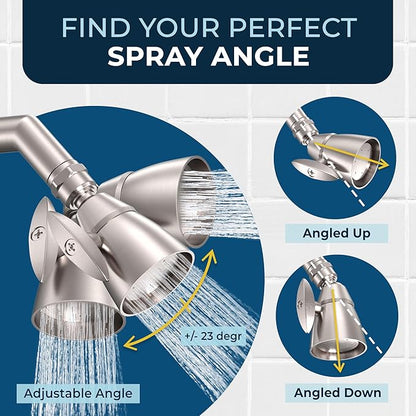 HammerHead Showers® Solid Metal 2 Inch High Pressure Shower Heads - BRUSHED NICKEL – 2.5 GPM Shower Heads High Pressure - High Flow Shower Head with ADJUSTABLE SPRAY PATTERN - Fixed Shower Head