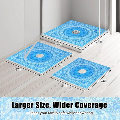 Square Shower Mat Non Slip: 31x31 Inch Extra Large Shower Floor Mat with Drain Hole in Middle - Soft PVC Loofah Bath Mat for Shower - Anti Slip Shower Stall Mat for Elderly and Kids