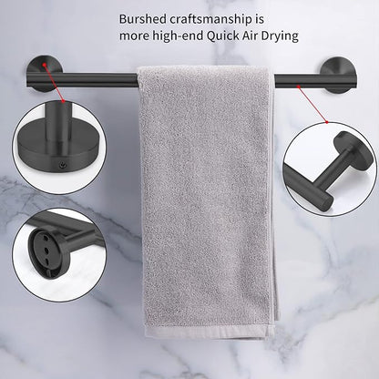 Cilee 10-Piece Matte Black Bathroom Accessories Set, 16 inch Towel Rack + Towel Ring + Robe Towel Hook + Toilet Paper Holder for Bathroom Wall, Stainless Steel Towel Bar