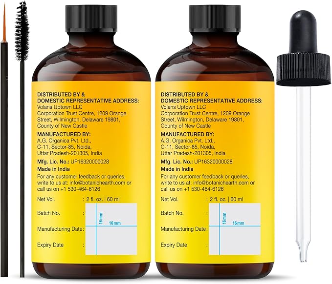 Botanic Hearth Vitamin E Oil (Glass Bottle 2 Fl Oz Set of 2) | 100% Pure and Natural Oil for Growth of Nails, Hair, Eyebrows & Eyelashes | 35,000 Iu | Hair & Body Oil with Eyebrow & Eyelash Brush