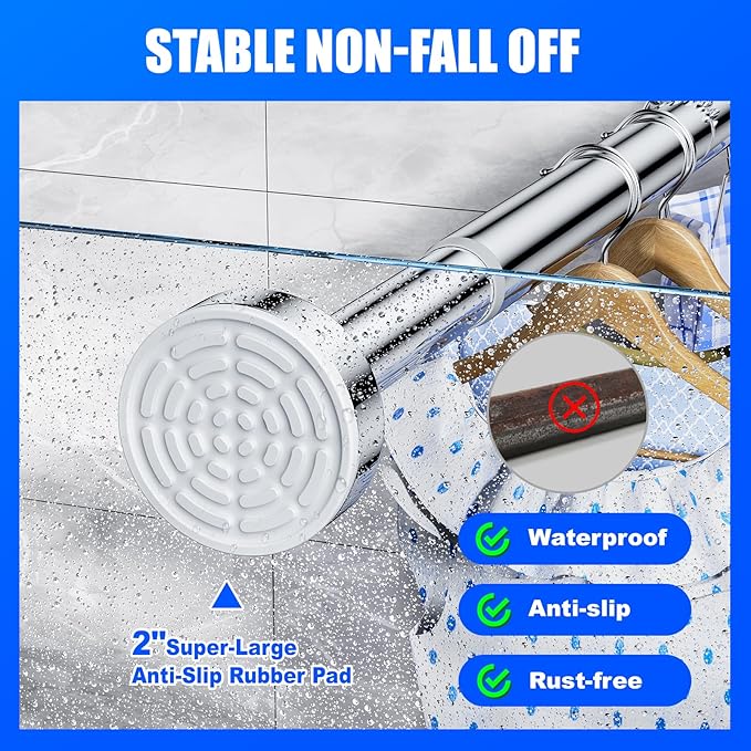 Ausemku Shower Curtain Rod Tension - 26-76 Inch Never Rust Non-Slip Spring Tension Curtain Rod No Drilling Stainless Steel Curtain Rod Use Bathroom Kitchen（Silver）