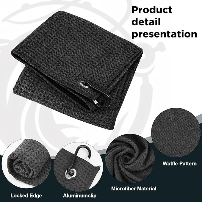 3 Pack Microfiber Fishing Towels with Clip, 16" X 16", Waffle Pattern for Effective Cleaning of Fishing Gears or Dirty Hands, Perfect for Camping Towels and Hiking Towles, Grey/Blue/Black
