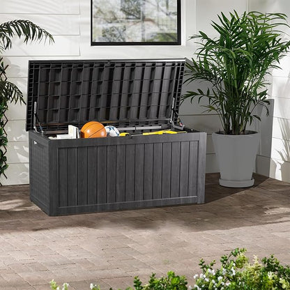 TARKARI 200 Gallon Lockable Resin Deck Box, Waterproof & UV-Resistant Outdoor Storage Box for Outdoor Cushion Storage, Garden Tools & Pool Accessories Storage, Black