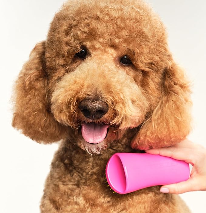 Pet Teezer Detangling Dog Grooming Brush, Dog Bath Brush for Long Haired Breeds and Wet or Dry Fur, Large, Pink & Yellow