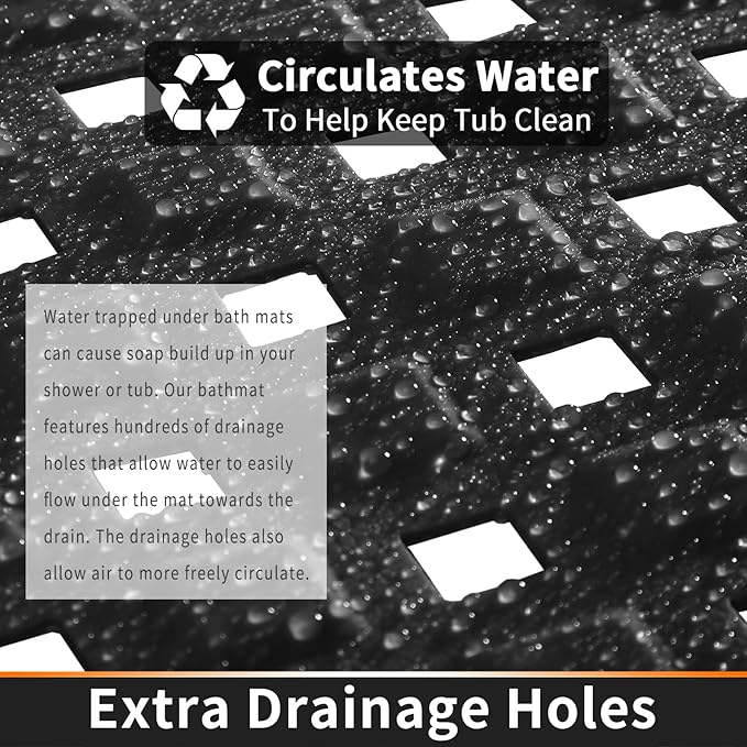 Yimobra Bathtub Mat Non Slip, Super Strong Suction Cups, 27.5"x15.5" Long Shower Mat with Drain Holes, Machine Washable Fast Draining Bath Mats, Bathroom Essentials,Black