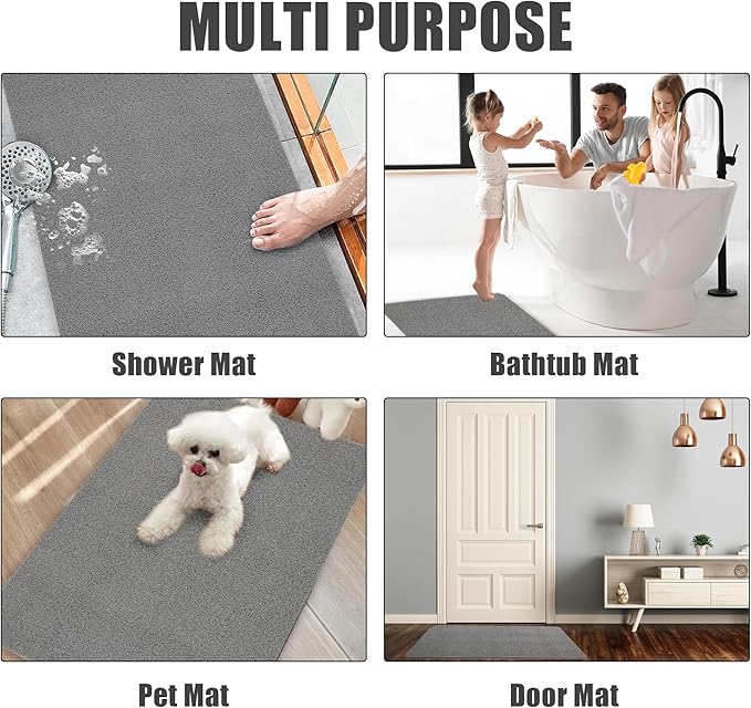 HOMBYS 47 x 32 Extra Large Shower Mat for Shower Stall Tub, Non Slip Bath Mat Bathroom Accessories, PVC Loofah Mats for Shower and Bathroom, Quick Drying, (Grey, 47"x32")