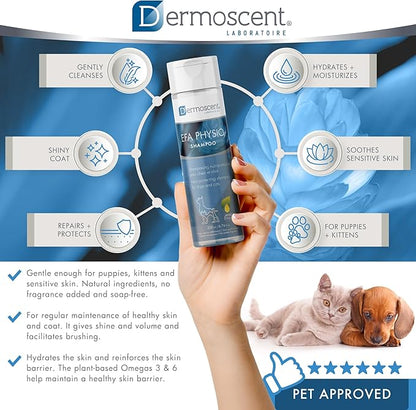 Dermoscent EFA Physio Shampoo for Dogs & Cats - Gentle Natural Ingredients for Frequent Bathing Allergies & Itchy Skin Relief - Soothes Dermatitis & Atopic Skin - 200 ml