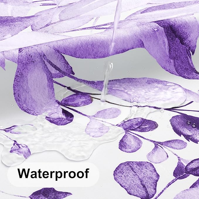 Colorful Star Purple Eucalyptus Waterproof Shower Curtain Set with Hooks, Minimalist Watercolor Floral Print Bathroom Décor, Plant Leaves Washable Fabric Shower Curtain, 72 x 72 Inch