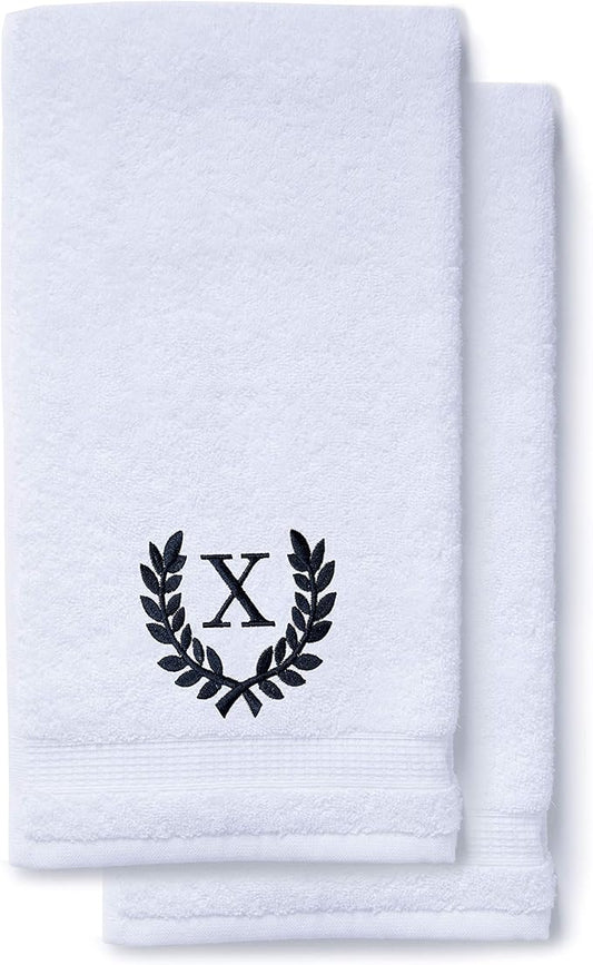 Decorative and Monogrammed Hand Towels for Bathroom Kitchen Makeup | Personalized Gift for Wedding-Bridal | Roman Font Custom Luxury Turkish Towel | Spa Collection, Oversized, 16 X 30 Inch, Set of 2
