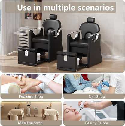 Pedicure Station for Nail Tech, Reclining Pedicure Chair with Massage Foot Bath, No Plumbing Pedicure Station Unit (Black-Sliver)
