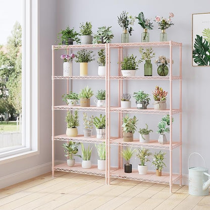 5 Tier Storage Racks Shelving, Heavy Steel Pantry Shelves, Adjustable Wire Shelving Rack, Suitable for Garage, Kitchen, Bathroom, Office, 29" W x 13.4" D x 59" H, Pink