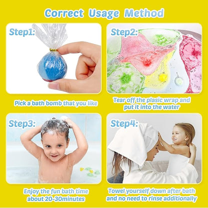 Bath Bombs for Kids with Toy Inside, 30 PCS Natrual and Organic Bubble Bath Bombs with Glow-in-The-Dark Surprise Inside, Perfect Handmade Birthday, Party, for Boys and Girls.