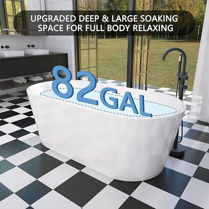 67" Free Standing Tub, Pure Acrylic Freestanding Bathtub, Stylish Stand Alone Tub, Contemporary Deep Soaking Bath Tub, cUPC Certified SY1570 (Glossy White)