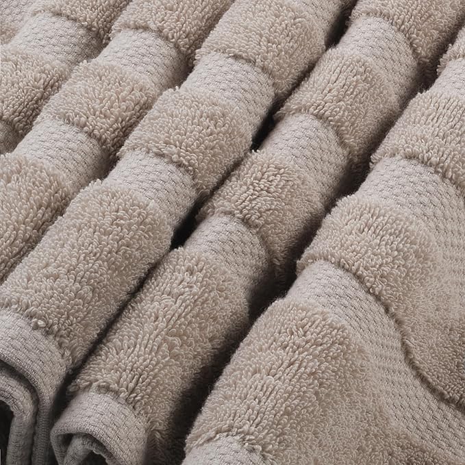 SOFE H&L | Olea Towel Set | 100% Cotton Premium Turkish Towels for Bathroom | Soft, Absorbent, Durable (Sand, Set of 4 - Washcloth)