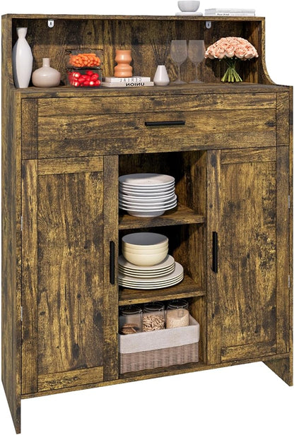 Storage Cabinet with Doors and Drawers, Kitchen Storage Cabinet with 1 Large Drawer,2 Doors,and 2 Adjustable Shelves,for Bathroom/Kitchen/Living Room/Entrance Hall (Retro Color)