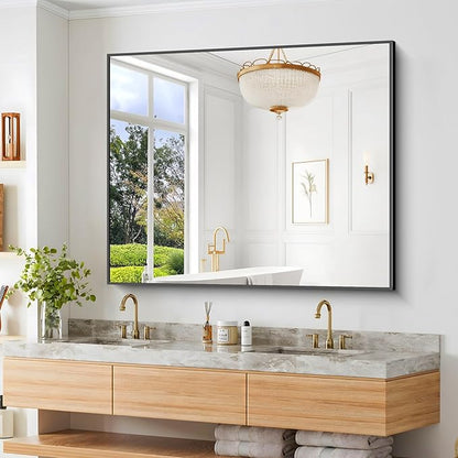 BONEWEI Bathroom Mirror,40x48 inch Bathroom Mirrors for Over Sink,Large Wall Mirror for Bathroom Wall Mounted Rectangle Mirrors,Black Vanity Mirror for Living Room,Bedroom Entryway,Horizontal/Vertical