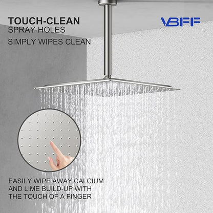 VBFF-Shower Head,rain shower head, 12 inch- Square Shower Head, 1.8 GPM Flow Rate, rainfall showerhead,VBFF09 (Brushed Nickel)