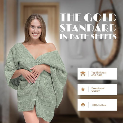 White Classic Luxury Soft Bath Sheet Towels - 650 GSM Cotton Luxury Towels Extra Large 35x70 | Highly Absorbent and Quick Dry | Hotel Quality, Green, 2 Pack