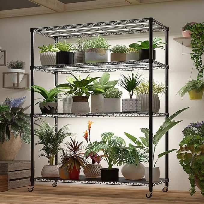 4 Tier Storage Racks Shelving, Heavy Steel Pantry Shelves, Adjustable Wire Shelving Rack with Wheels, Suitable for Garage, Kitchen, Bathroom, Office, 46" W x 18" D x 65" H, Black