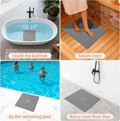 Anti-Slip Bathtub Shower mat, 20.8×20.8（Approximately 53×53cm） inch Soft Oversized Machine Washable Non-Slip Bathtub mat with Drainage Holes, Bathroom Floor Suction Cup.（1-Opaque Gray）
