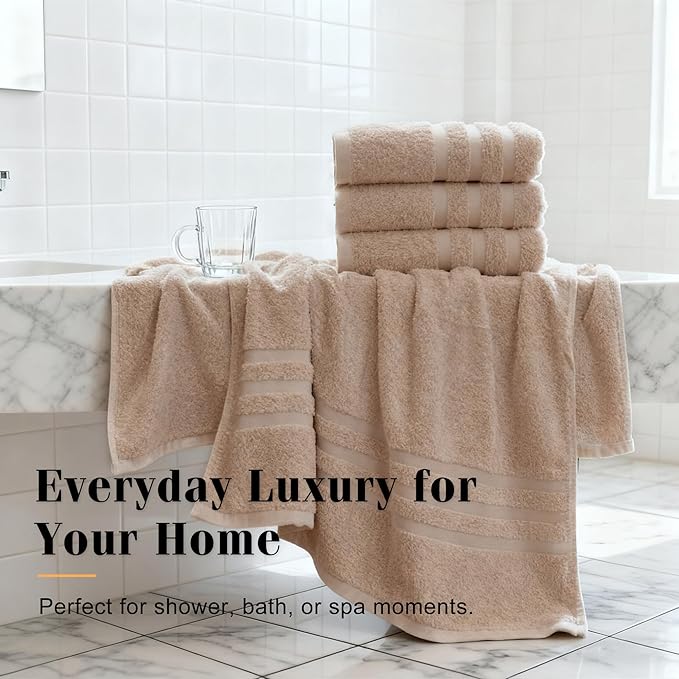 Cotton Bath Towel – Large 30x60 Inches, Soft, Thick & Absorbent Towel for Bathroom, Spa, or Home Use (Beige, 2 Pack – 30"x60")