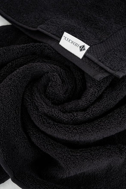 Hencely Premium Bath Towel Set of 4-28x58 Inches - High Absorbency, Quick Drying - 100% Soft Turkish Cotton Towels - Ideal for Home, Bathroom, Hotel, Spa, and Gym - Black