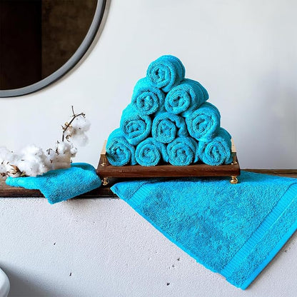 SALBAKOS 100% Turkish Cotton Washcloth Set of 12 13x13 inch | Heirloom Quality | Hotel & Spa Collection | Ultra Soft, Super Absorbent, Washcloth Towels | Made in Turkey (Aqua, 12 Washcloths)