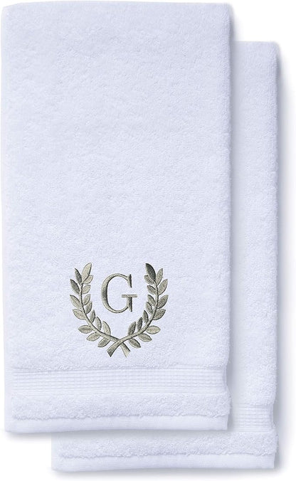 Decorative and Monogrammed Hand Towels for Bathroom Kitchen Makeup | Personalized Gift for Wedding-Bridal | Roman Font Custom Luxury Turkish Towel | Spa Collection, Oversized, 16 X 30 Inch, Set of 2