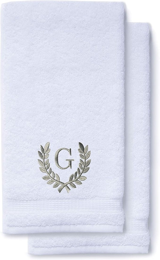 Decorative and Monogrammed Hand Towels for Bathroom Kitchen Makeup | Personalized Gift for Wedding-Bridal | Roman Font Custom Luxury Turkish Towel | Spa Collection, Oversized, 16 X 30 Inch, Set of 2