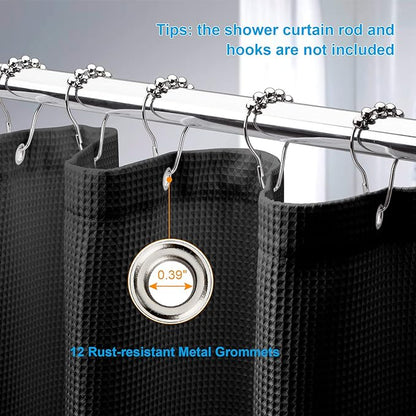 AmazerBath Waffle Shower Curtain, Heavy Duty Fabric Shower Curtains with Waffle Weave Hotel Quality Bathroom Shower Curtains, 72 x 78 Inches (Black)