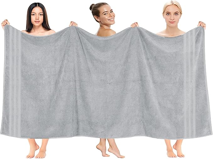 DAN RIVER 2 Pack Luxury Bath Sheets 35x70, 600 GSM, Soft & Quick Dry 100% Ring Spun Cotton Towels Ideal for Hotels, Spas, Gyms & Salons Extra Large, Silver