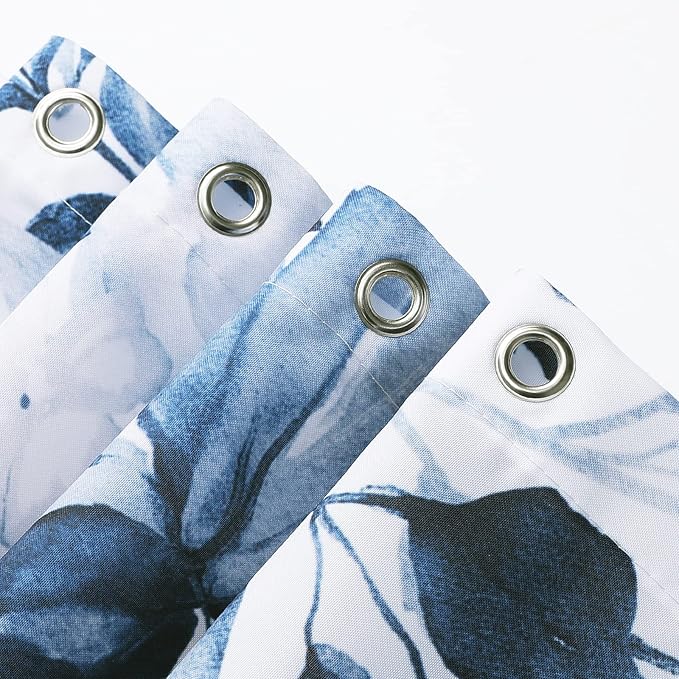 Gibelle Extra Long Shower Curtain 72 x 84, Navy Blue Floral Shower Curtain for Bathroom, Watercolor Plant Eucalyptus Leaves Fabric Shower Curtain Set