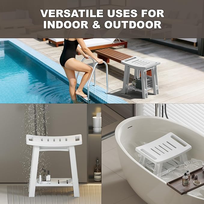 Shower Chair for Inside Shower, 400 lbs Shower Stool with Anti-Slip Foot Covers,Shower Seat for Inside Tub Bathroom Bench Bath Chair for Elderly and Disabled,HDPE Shower Seats for Adults - Light Gray