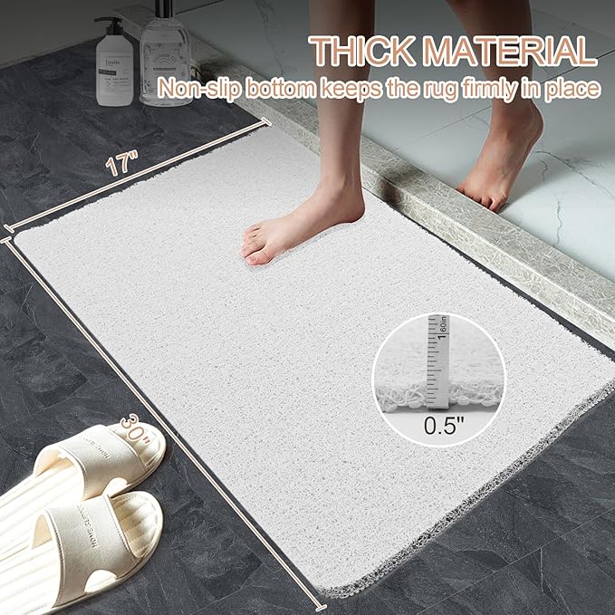Joyhalo Shower Mats for Showers Anti Slip for Elderly, 17'' x 30'' Non Slip Bath Mat for Inside Shower, Bath Tub Mats for Bathroom Non Slip for Shower, PVC Loofah Bathroom Mats, White