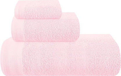 Ultra Soft 3 Pack Cotton Towel Set, Contains a Bath Towels 28x55 inch, a Hand Towels 16x24 inch & a Wash Coths 12x12 inch, Ideal Everyday use, Compact & Lightweight - Pink, Medium