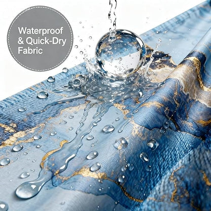 Domoku Blue Marble Shower Curtain 72x72 – Blue and Gold Waterproof Fabric Shower Curtain with Hooks, Abstract Art Bathroom Decor, Machine Washable Curtain for Apartment, Guest Bath