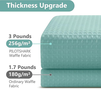 No Hook Waffle Weave Shower Curtain Set with Snap-in Fabric Liner and Mesh Top Window,256GSM Heavy Duty Fabric,Turquoise Washable Luxury Shower Curtain for Bathroom Stalls (72x75 Inch)
