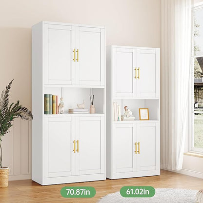 Pantry Cabinet 61" H Metal Kitchen Cabinet with 4 Doors, Bathroom Cabinets, 2 Adjustable Shelves for Kitchen, Home Office, Living Room, Dinning Room (White)
